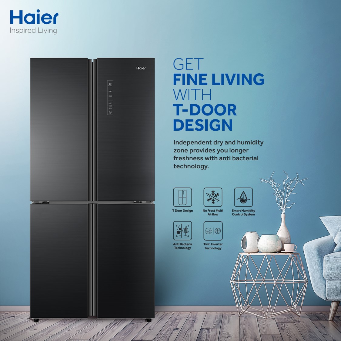 Haier HRF-578 TBP - No Frost Technology French Door Refrigerator - Glass Door - 578 Ltr