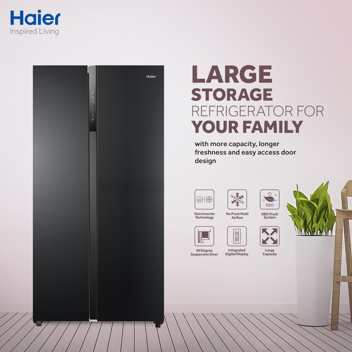 Haier Refrigerator - HRF - 622/IBG Inverter - Side By Side - 20 CFT - 560 LTR