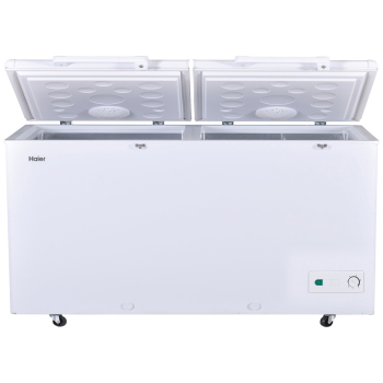 Haier HDF-385H (14 Cu Ft) /Turbo Cool/Twin Door/ (100 Hour Cooling Retention/ 30% Fast Freezing/ Wide Voltage/ -28 c Cooling Depth ) White Color Deep Freezer/10 Years Warranty