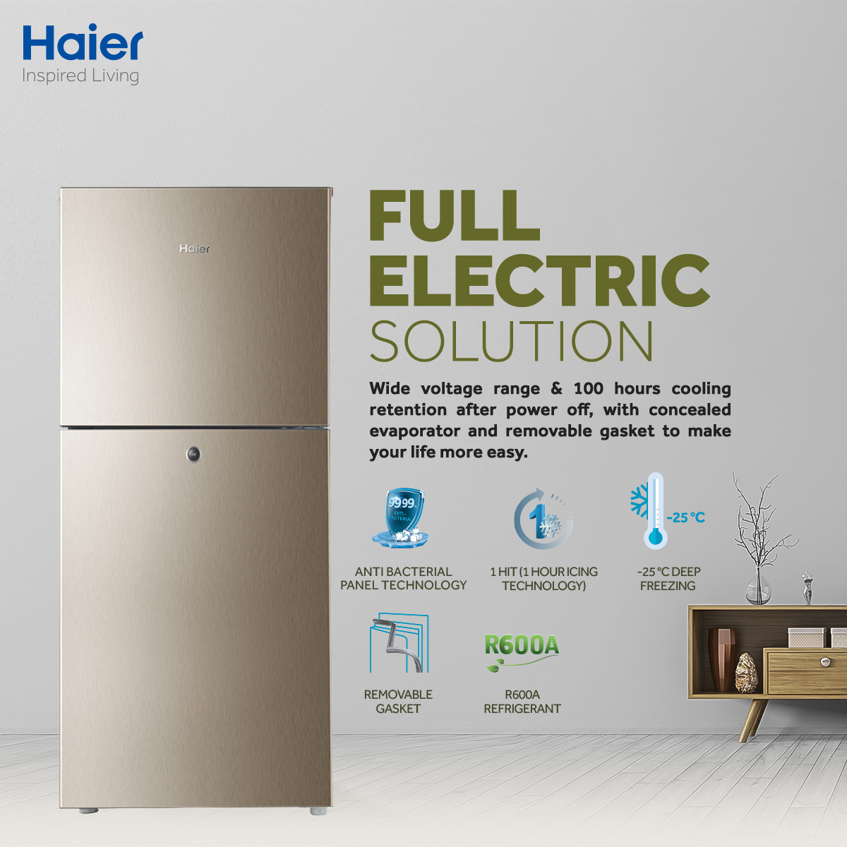 Haier Refrigerator (HRF-306 EBS/EBD) 11 Cuft E-Star Series 306 Ltr Top Mount Refrigerator