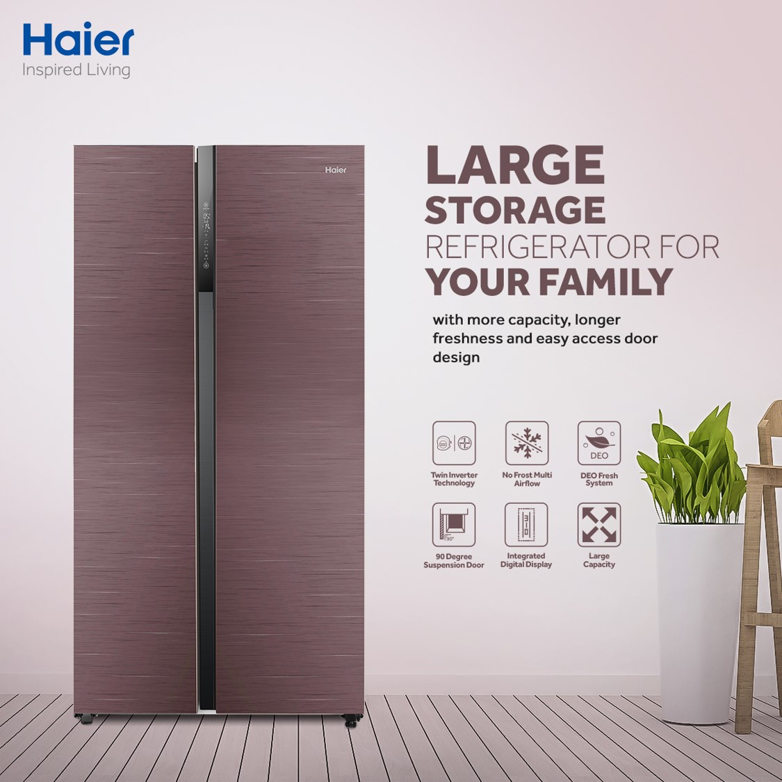 Haier Refrigerator - HRF - 622/ICG Inverter - Side By Side - 20cft - 560LTR