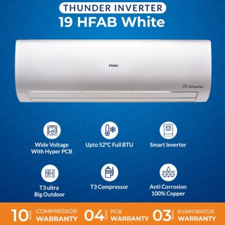 Haier 19HFAB T3 WHITE 1.5 TON DC INVERTER AC THUNDER SERIES