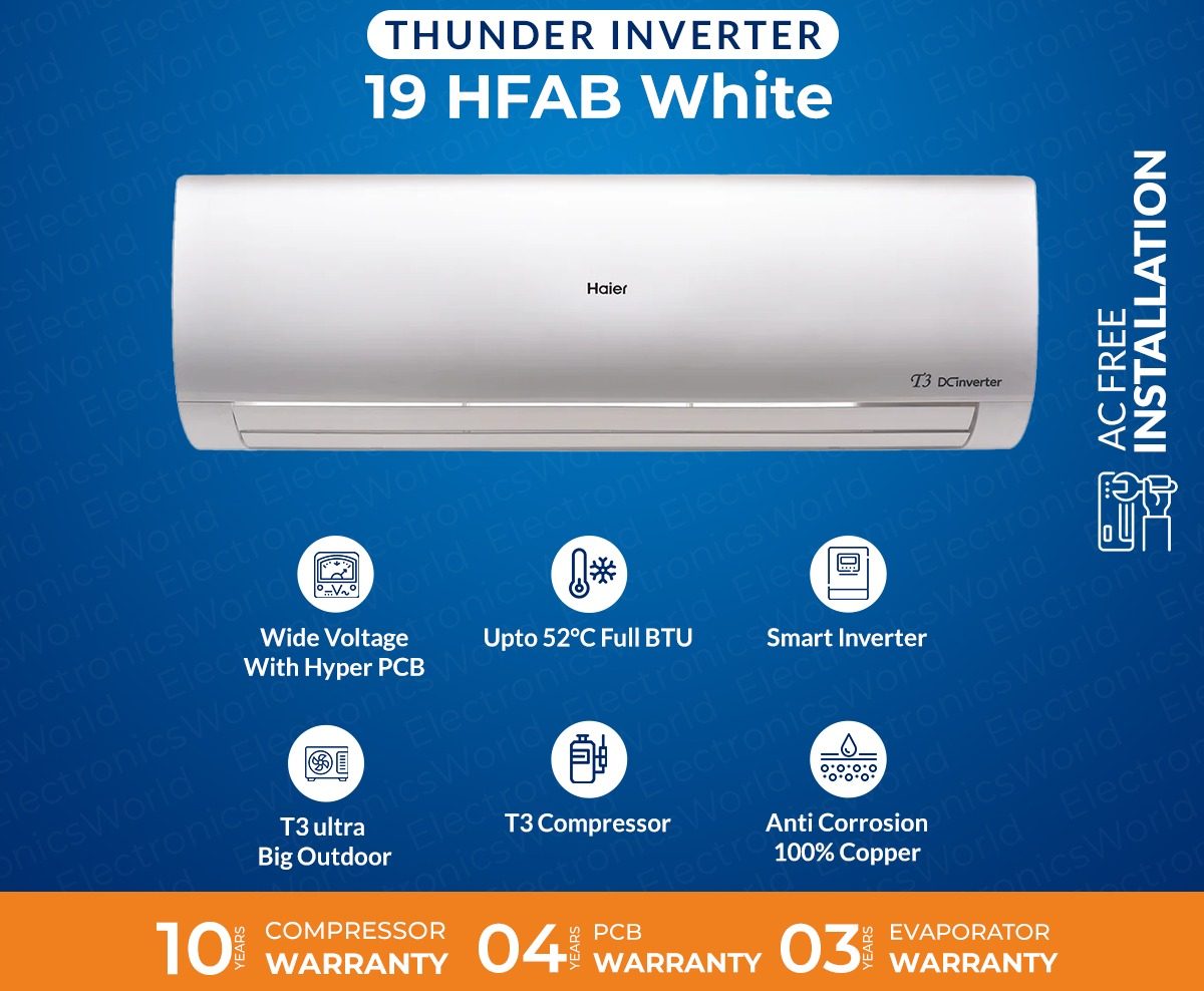 Haier 19HFAB T3 WHITE 1.5 TON DC INVERTER AC THUNDER SERIES